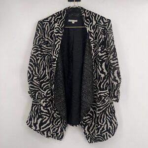 Alberto Makali Black & White Textured Zebra Print Open Front Blazer Jacket - L